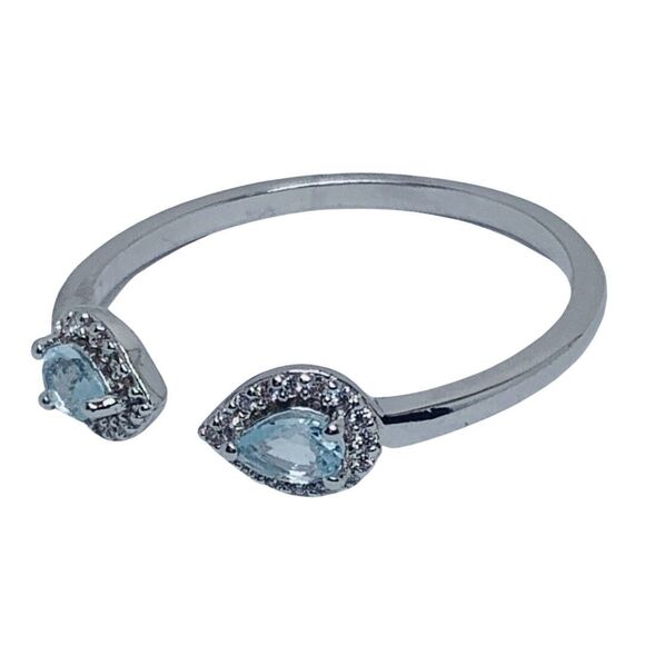 Aquamarine Pear Open Front Ring Sz 10 Rhodium Plated Marquise pretty - Picture 11 of 16